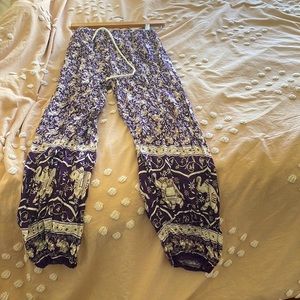 Purple patterned sweatpants from Thailand